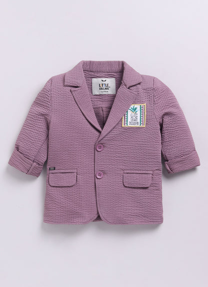 Blended Cotton Knitted Cloth Woven Full Sleeves Solid Coat Pant with Printed T-shirt Coat Coord Set- Lavender