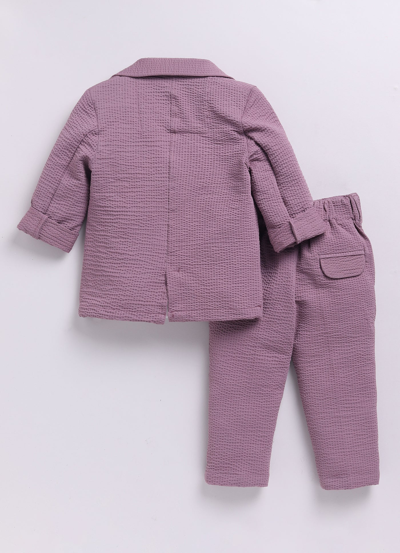 Blended Cotton Knitted Cloth Woven Full Sleeves Solid Coat Pant with Printed T-shirt Coat Coord Set- Lavender