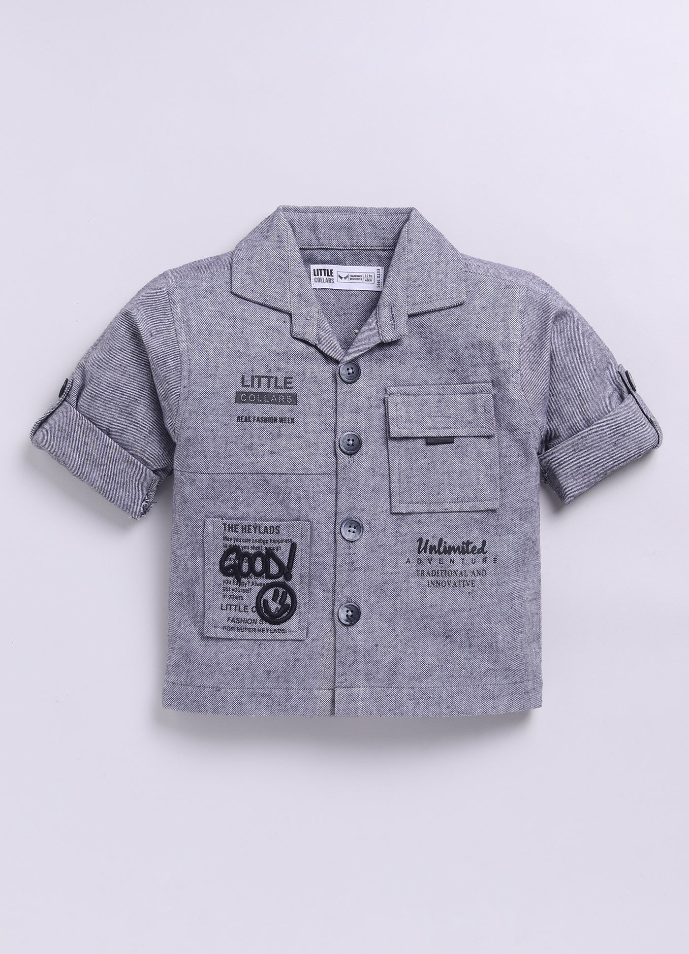 Cotton Woven Full Sleeves Solid Shacket Shirt Pant with Printed T-shirt Casual Set- Black