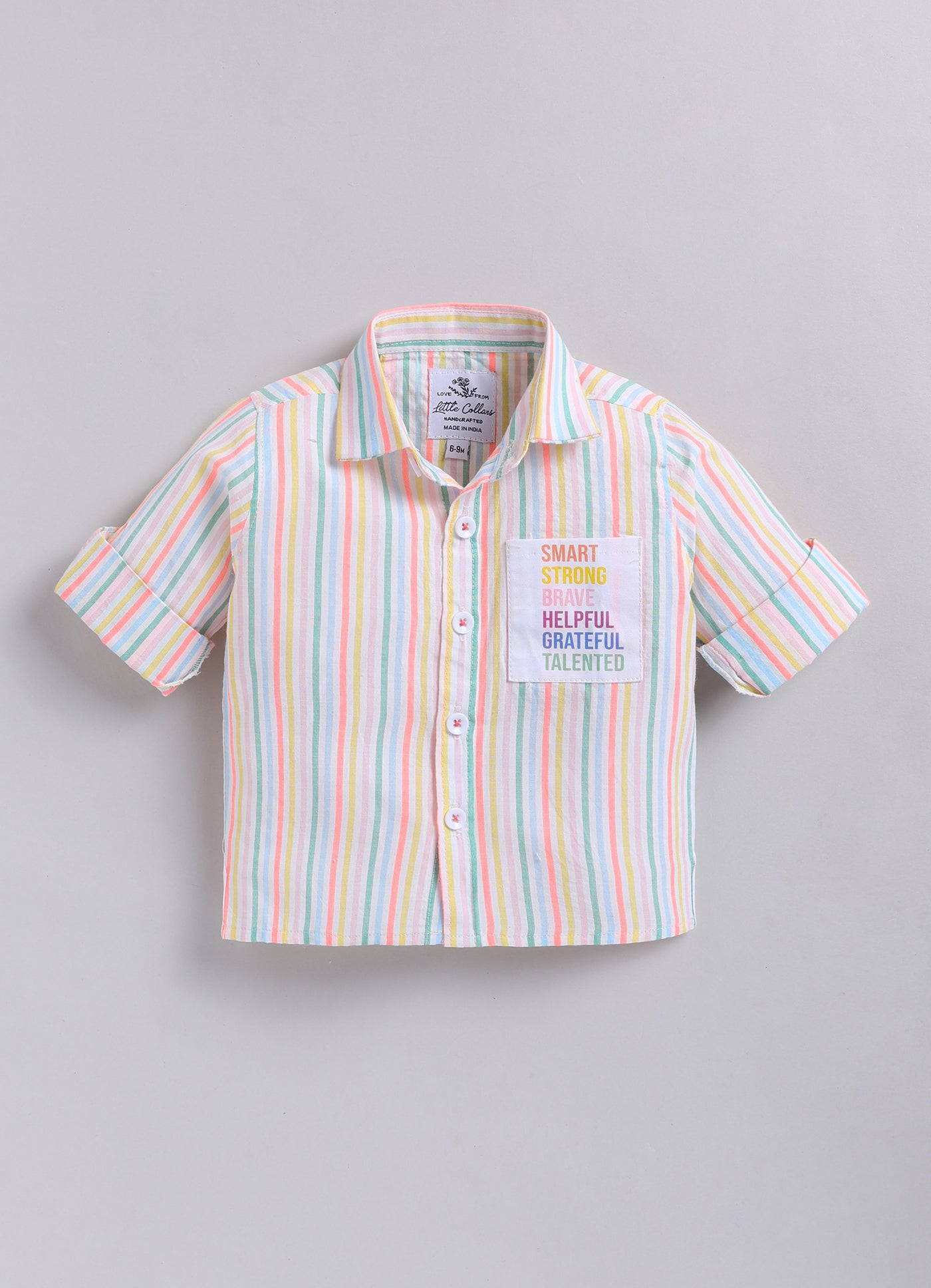 Boys Full Sleeves Cute Pocket, Full Sleeve Striped Shirt and Pant Casual Set- Peach