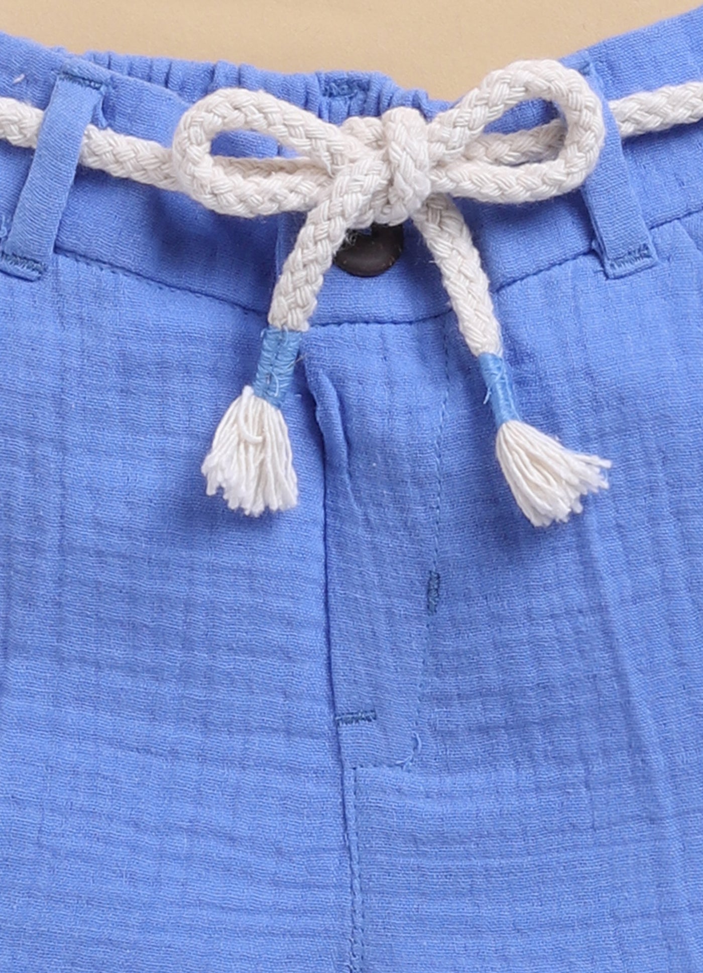 Pure Organic Muslin Cotton Solid Half Sleeves Shirt Half Pant Coord Set with Hand Embroidered Details- Blue