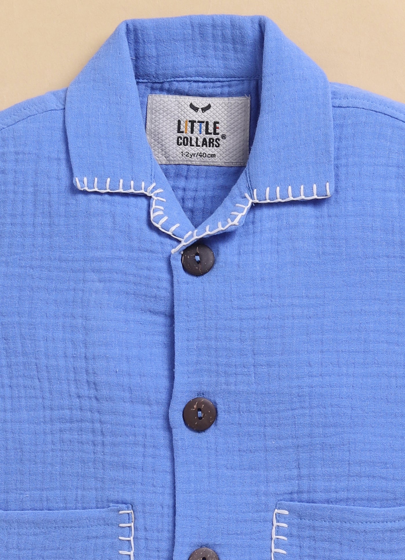 Pure Organic Muslin Cotton Solid Half Sleeves Shirt Half Pant Coord Set with Hand Embroidered Details- Blue