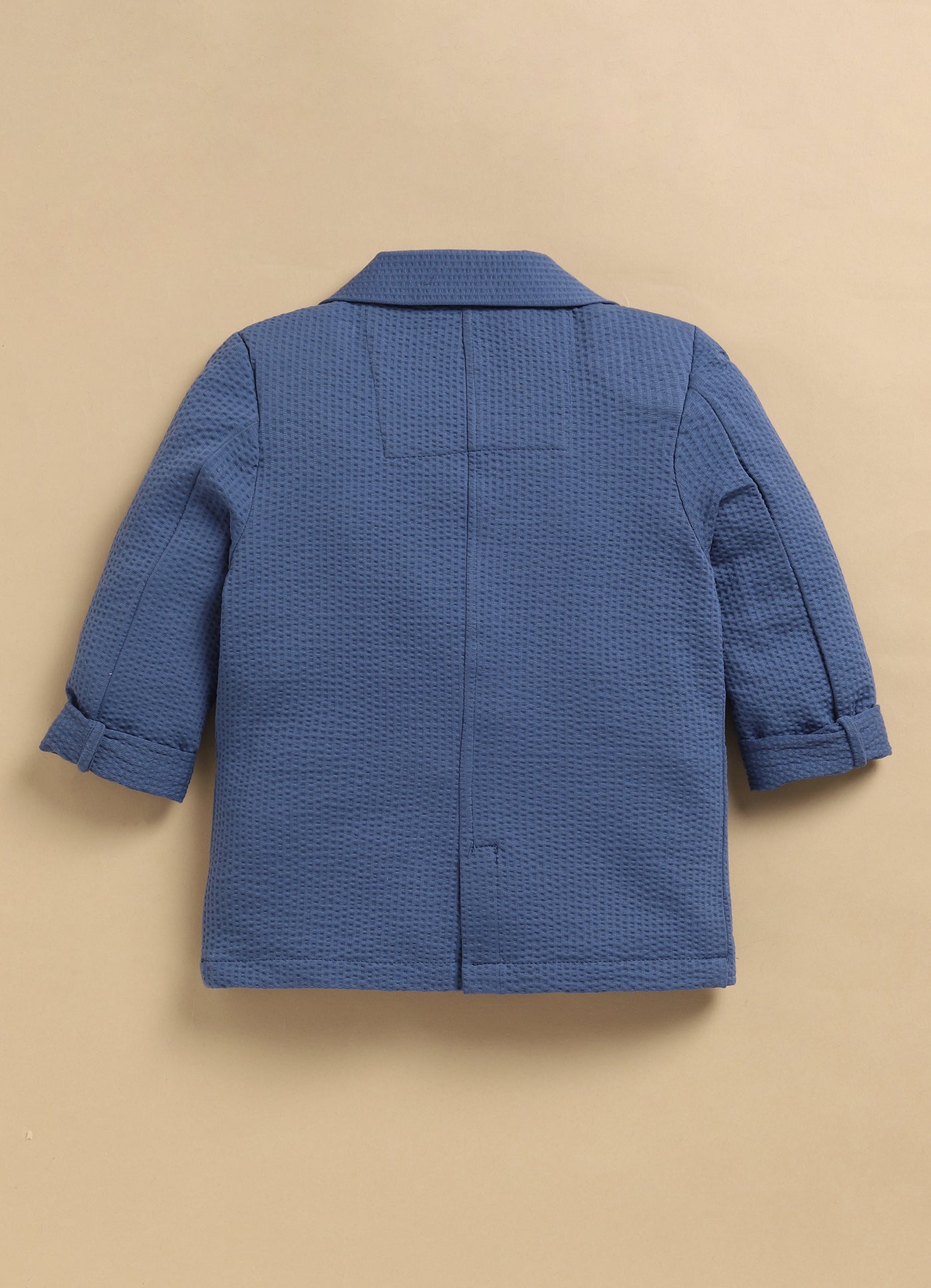Blended Cotton Knitted Cloth Woven Full Sleeves Solid Coat Pant with Printed T-shirt Coat Coord Set- Blue