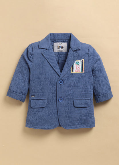 Blended Cotton Knitted Cloth Woven Full Sleeves Solid Coat Pant with Printed T-shirt Coat Coord Set- Blue