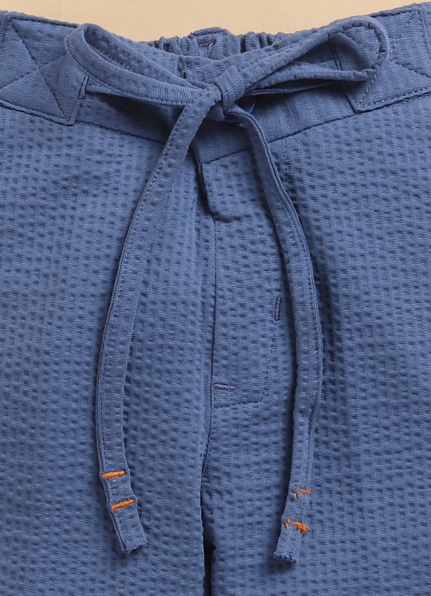 Blended Cotton Knitted Cloth Woven Full Sleeves Solid Coat Pant with Printed T-shirt Coat Coord Set- Blue