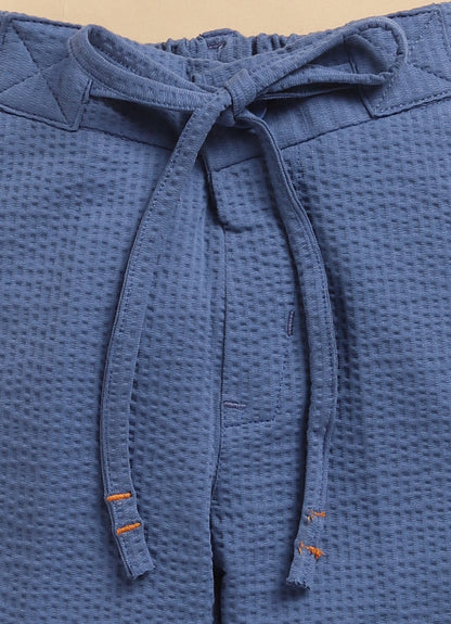 Blended Cotton Knitted Cloth Woven Full Sleeves Solid Coat Pant with Printed T-shirt Coat Coord Set- Blue