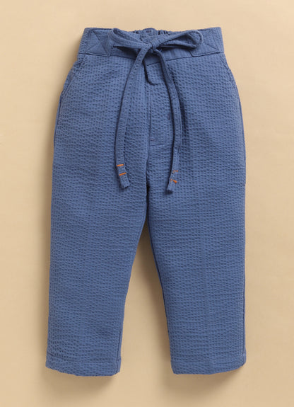 Blended Cotton Knitted Cloth Woven Full Sleeves Solid Coat Pant with Printed T-shirt Coat Coord Set- Blue