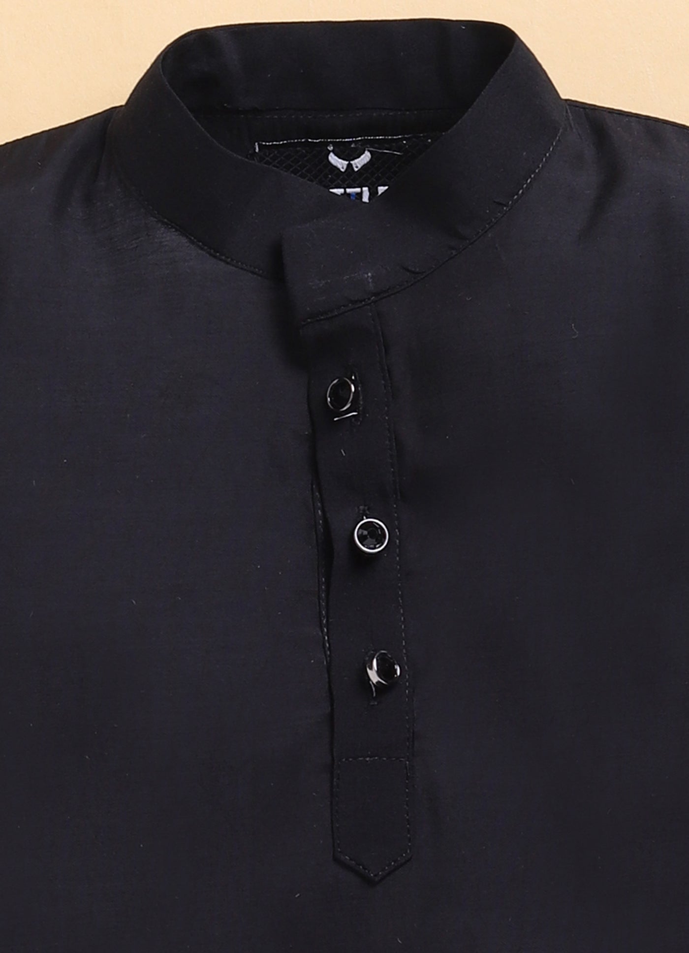 Silk Blend Woven Full Sleeves Pack of 4 Solid Kurta Pyjama With Sequin Embroidered Open Jacket and Brooch Pin Ethnic Set- Black