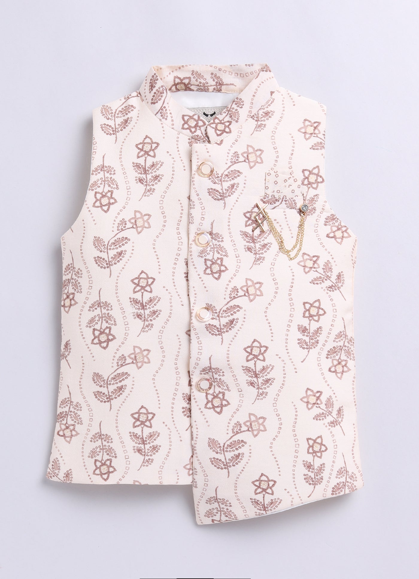 Super Comfortable and Soft Printed Kurta Pajama Jacket Set-Cream