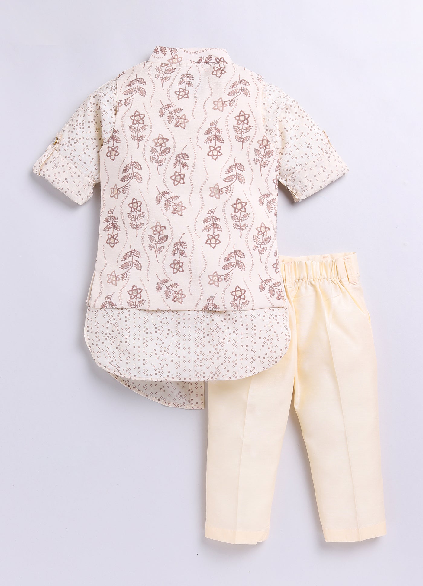 Super Comfortable and Soft Printed Kurta Pajama Jacket Set-Cream