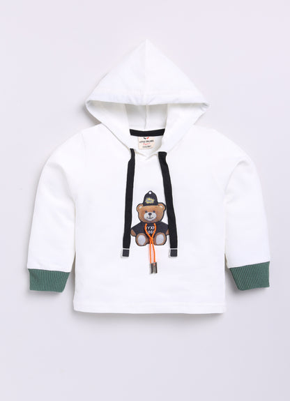 Blended Woven Technical Jacket Gilet with Utility Multi Pockets and Full Sleeves Hooded Teddy T-shirt and Trousers - Green