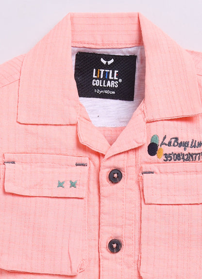 Cotton Woven Full Sleeves Solid Shirt and Pants, Tshirt and Printed Scarf Casual Set-Peach