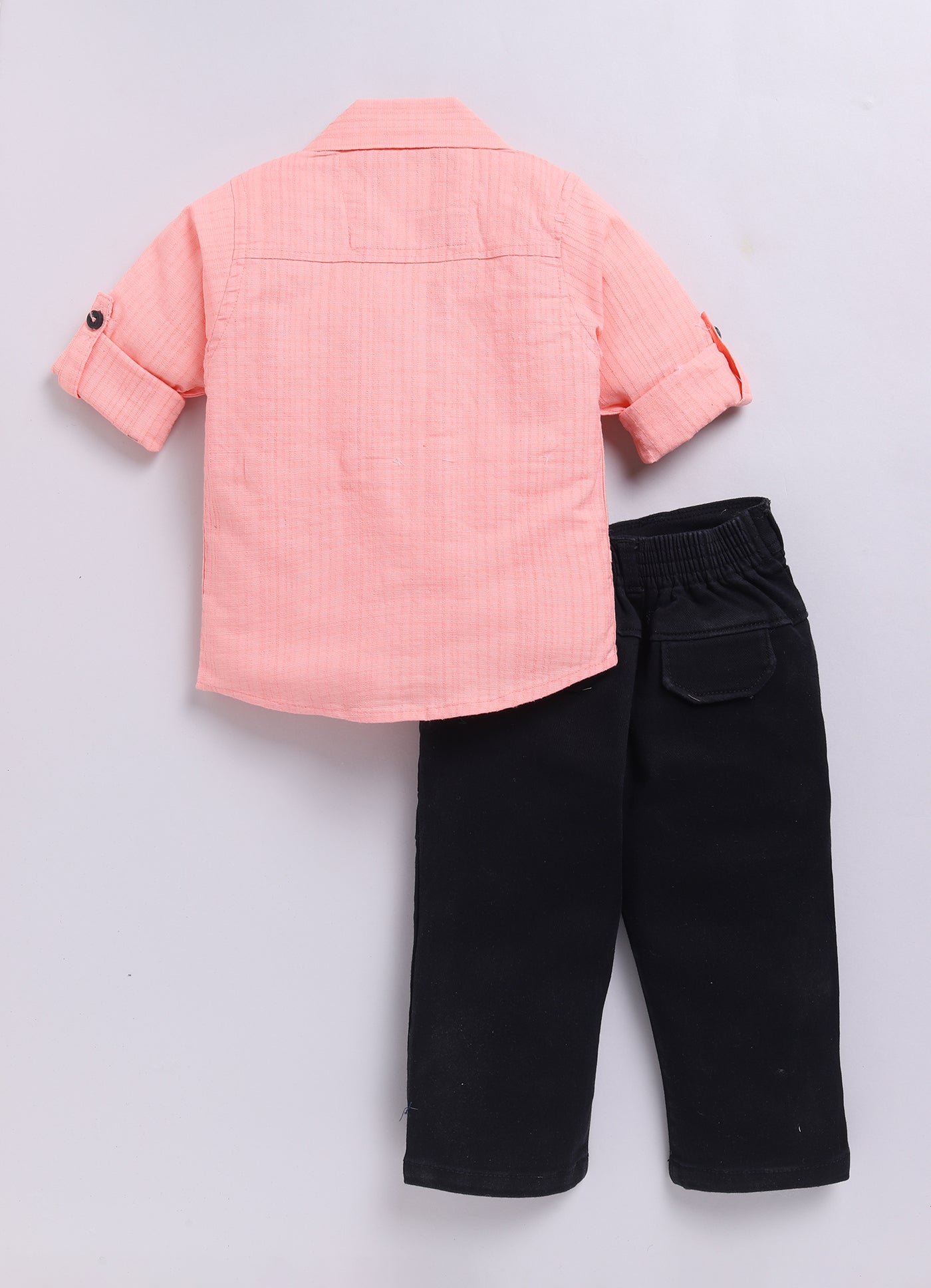 Cotton Woven Full Sleeves Solid Shirt and Pants, Tshirt and Printed Scarf Casual Set-Peach