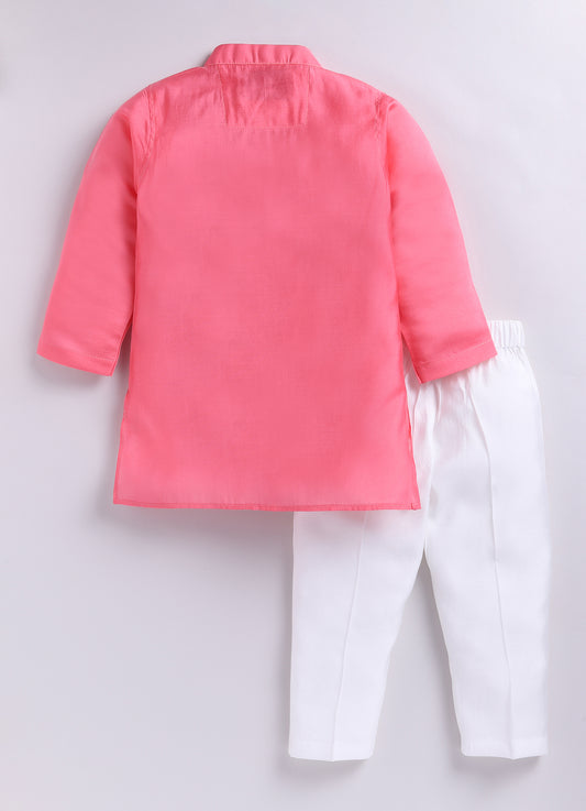 Silk Blend Woven Full Sleeves BRO Hand Embroidered and Embellished Ethnic Kurta Pajama Set - Pink