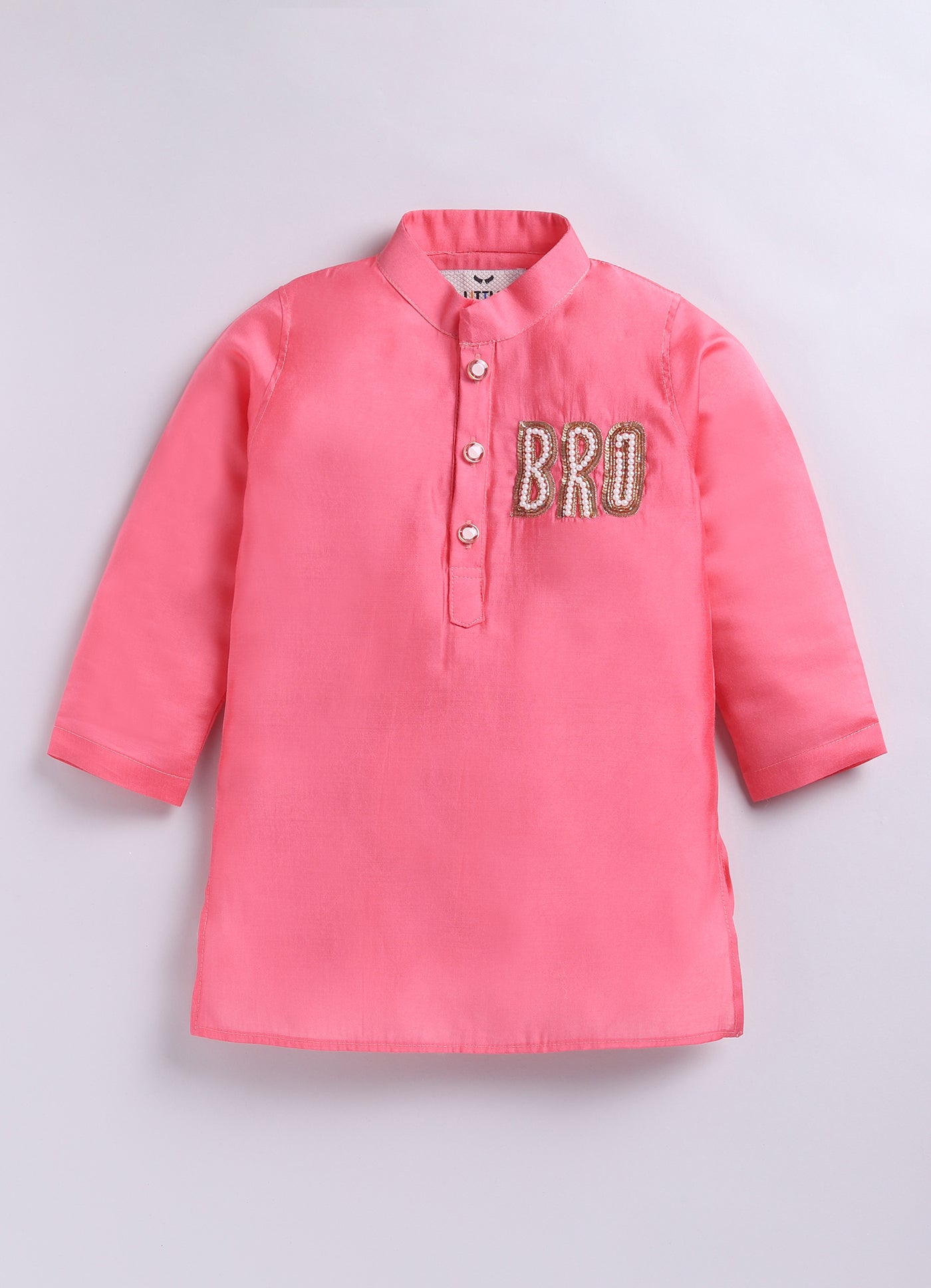 Rakhi Special Boys Silk Blend Woven Full Sleeves BRO Hand Embroidered and Embellished Ethnic Kurta Pajama Set - Pink