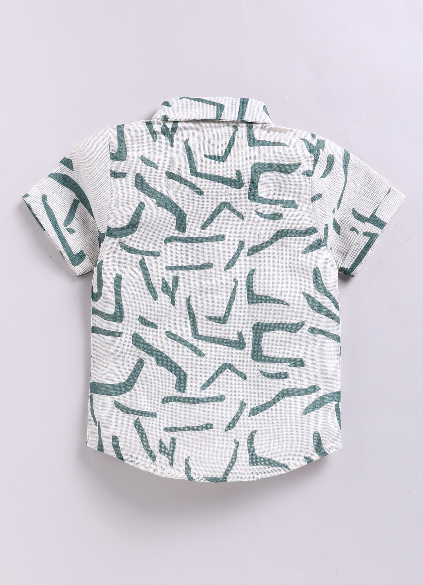 Abstract Printed Cotton Mesh Half Sleeves Shirt Pant Suspender Set with Bow -Green