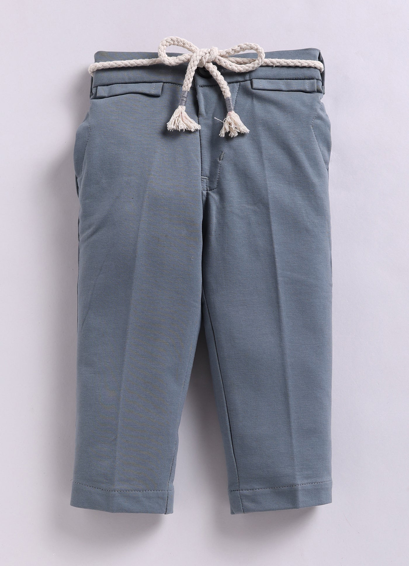 Cotton Blended Jaquard Knitted Waistcoat Jacket Pant & Full Sleeves Shirt with Floral Brooch & Bow Jacket Set- Grey