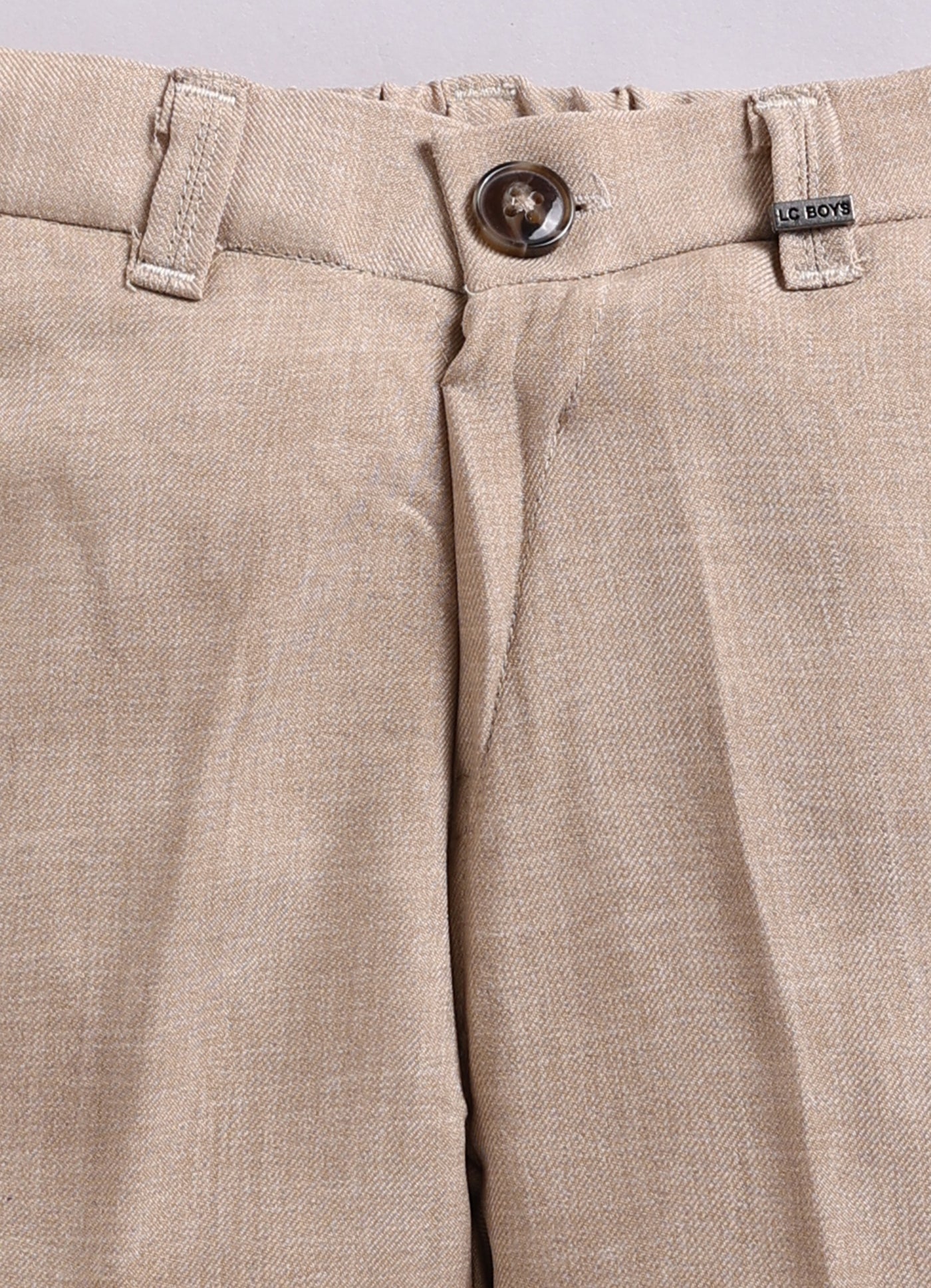 Blended Woven Full Sleeves Solid Shirt Pant with Waistcoat Coord and Bow Partywear Set - Beige
