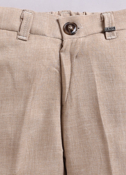 Blended Woven Full Sleeves Solid Shirt Pant with Waistcoat Coord and Bow Partywear Set - Beige