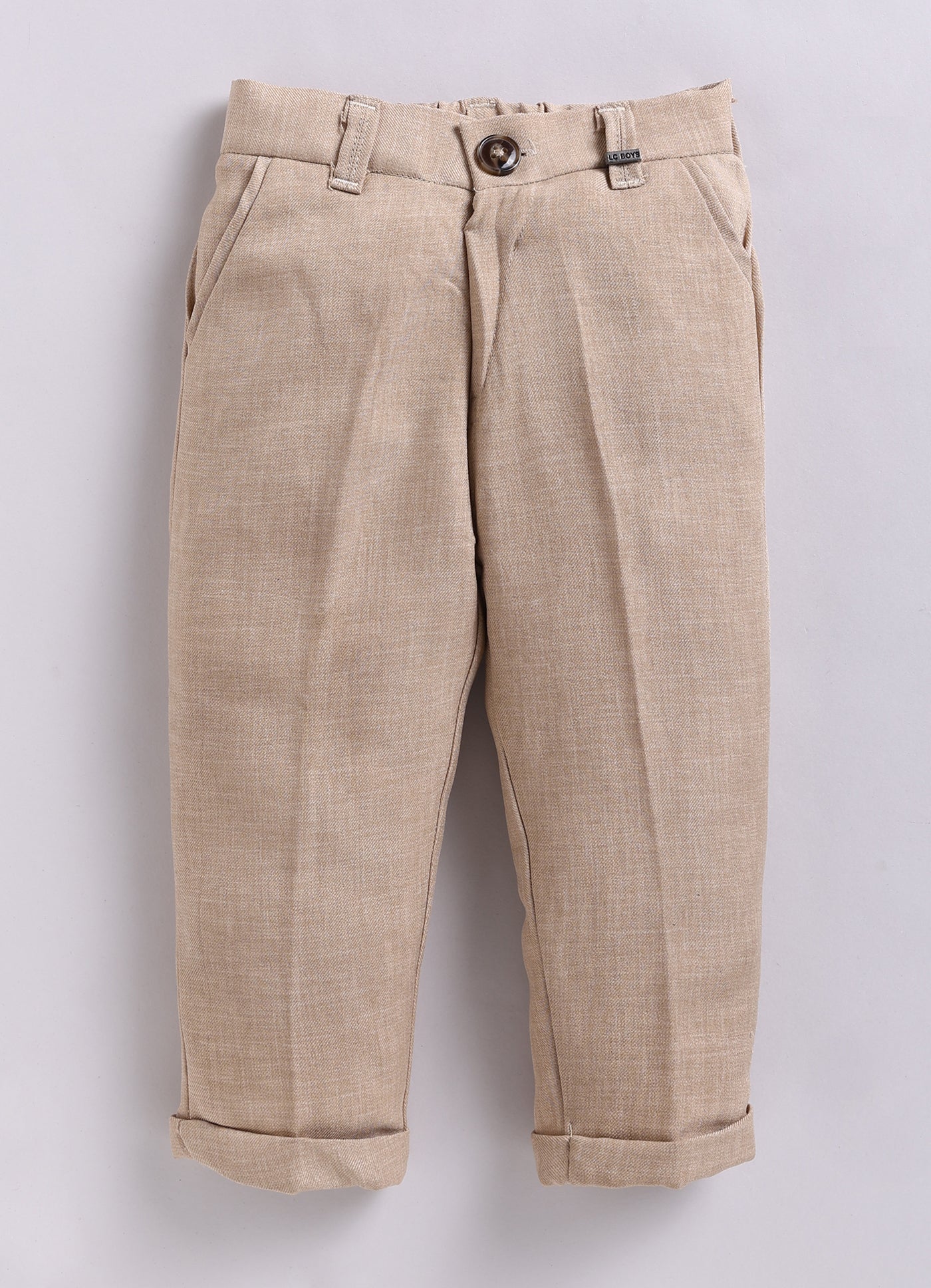 Blended Woven Full Sleeves Solid Shirt Pant with Waistcoat Coord and Bow Partywear Set - Beige