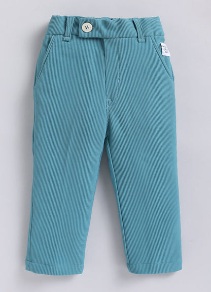 Boys Knitted Full Sleeves Solid Blazer with Bright T shirt, Matching Trousers Coord Set with keychain Coat Set - Green