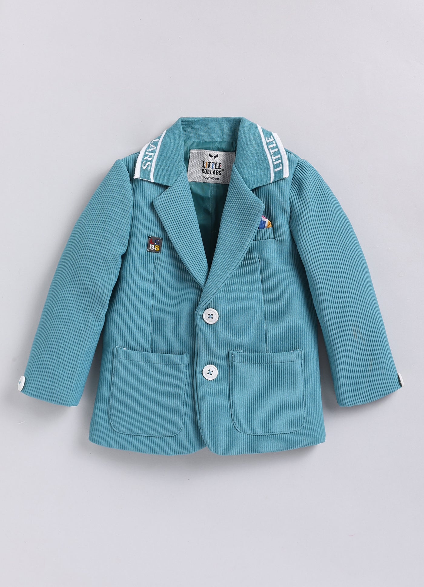 Boys Knitted Full Sleeves Solid Blazer with Bright T shirt, Matching Trousers Coord Set with keychain Coat Set - Green