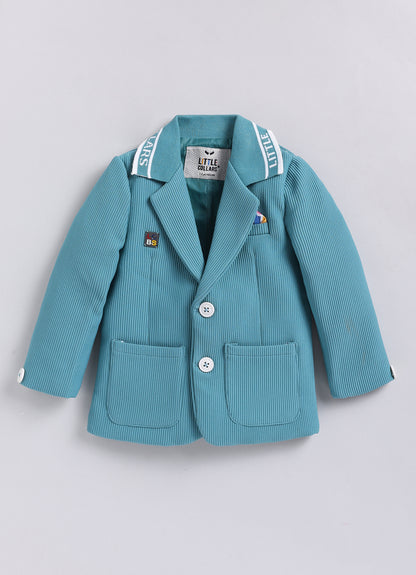 Boys Knitted Full Sleeves Solid Blazer with Bright T shirt, Matching Trousers Coord Set with keychain Coat Set - Green