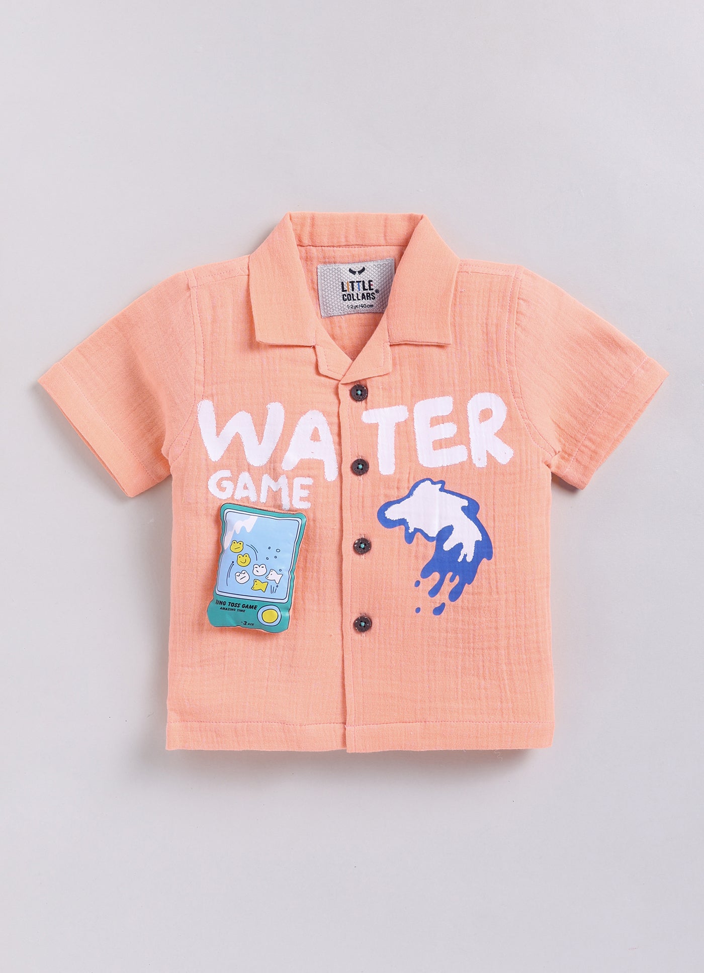 Boys Muslin Cotton Water Game Themed Shirt Pant Set- Orange