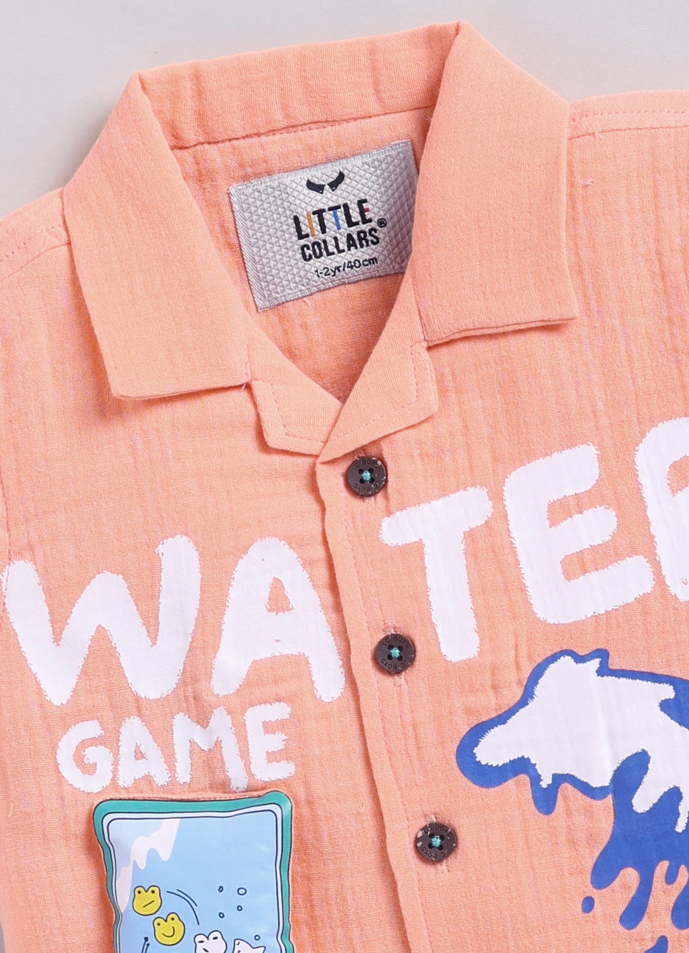 Boys Muslin Cotton Water Game Themed Shirt Pant Set- Orange