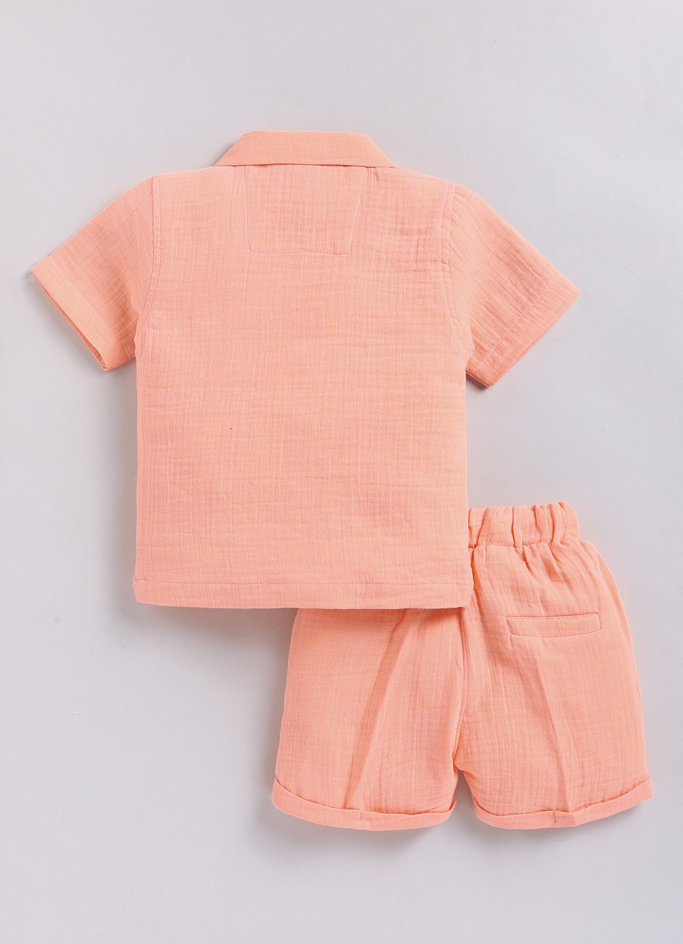 Boys Muslin Cotton Water Game Themed Shirt Pant Set- Orange