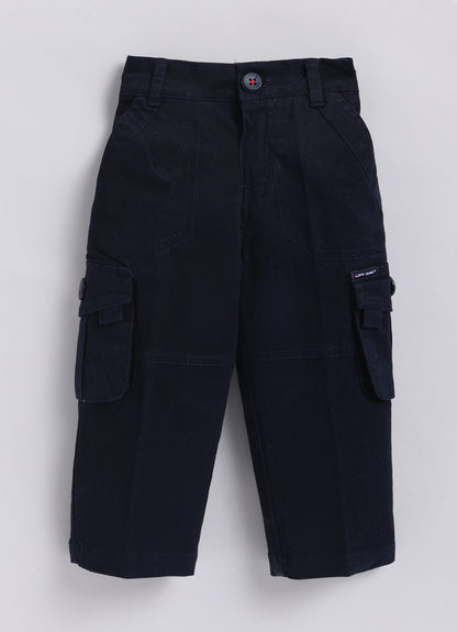 Flax Cotton Woven Cute Patch and Embroidered Full Sleeves Shirt Pant Set- Blue
