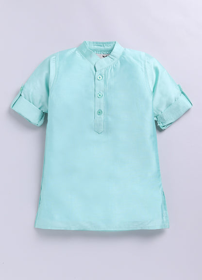 Boys Woven  Embellished Jacket, Kurta and Pajama with Brooch Wedding Wear Ethnic Set- Green
