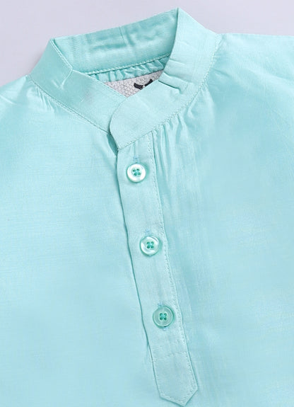 Boys Woven  Embellished Jacket, Kurta and Pajama with Brooch Wedding Wear Ethnic Set- Green