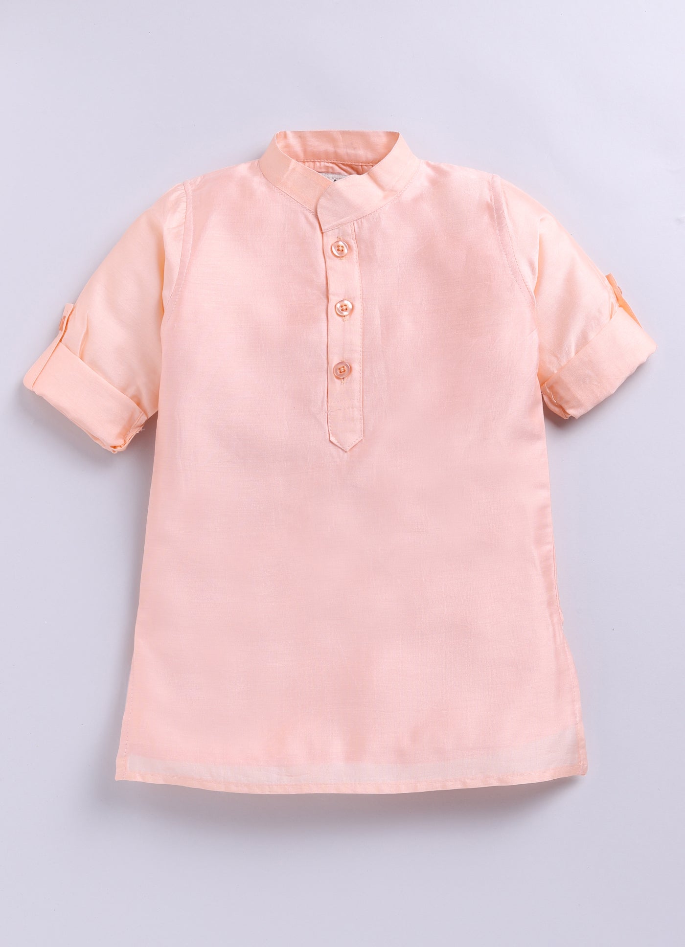 Boys Woven  Embellished Jacket, Kurta and Pajama with Brooch Wedding Wear Ethnic Set- Peach