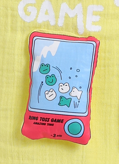 Boys Muslin Cotton Water Game Themed Shirt Pant Set- Lemon