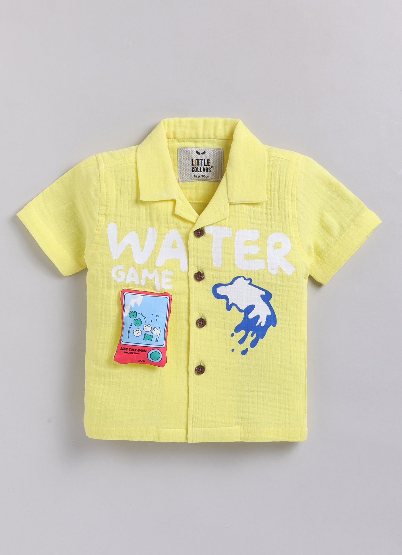 Boys Muslin Cotton Water Game Themed Shirt Pant Set- Lemon