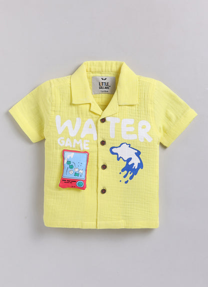 Boys Muslin Cotton Water Game Themed Shirt Pant Set- Lemon