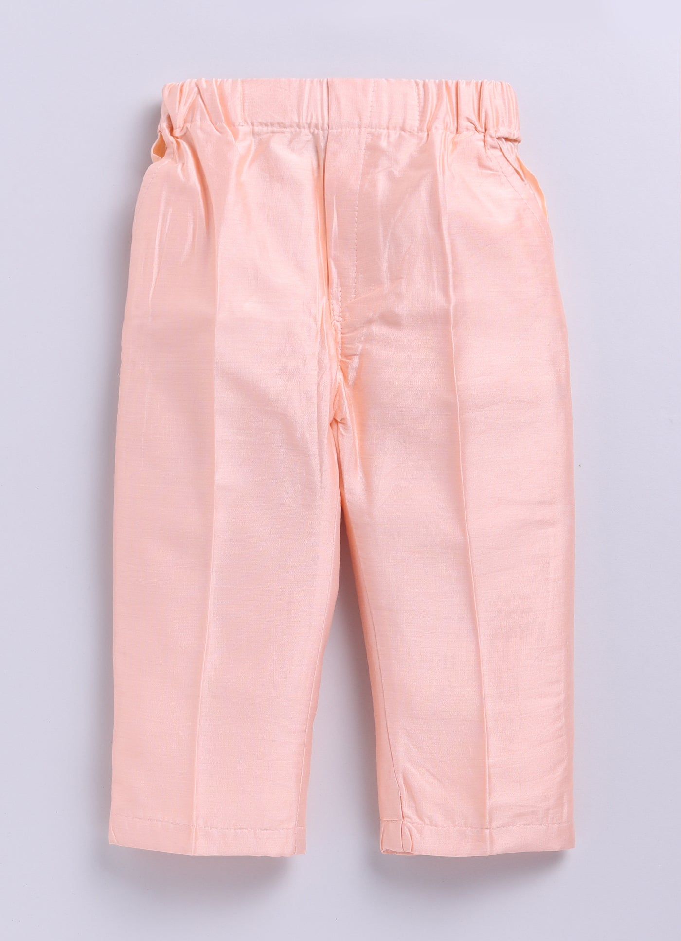 Boys Woven  Embellished Jacket, Kurta and Pajama with Brooch Wedding Wear Ethnic Set- Peach