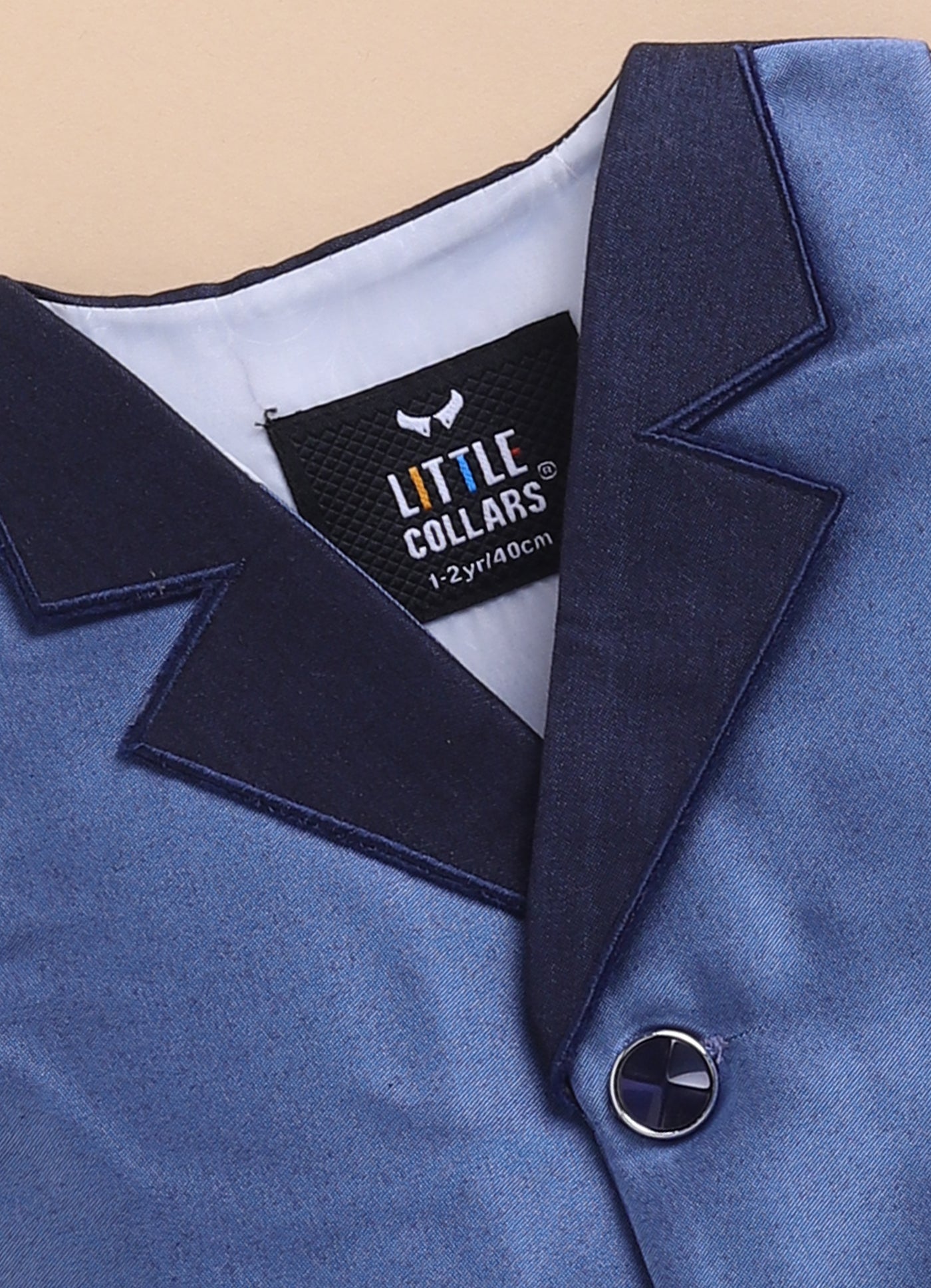 Little Collars Terry Rayon Woven Waistcoat Jacket Pant & Full Sleeves Shirt with & Bow Formal Partywear Jacket Set- Blue