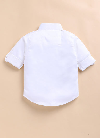 Little Collars Terry Rayon Woven Waistcoat Jacket Pant & Full Sleeves Shirt with & Bow Formal Partywear Jacket Set- Violet