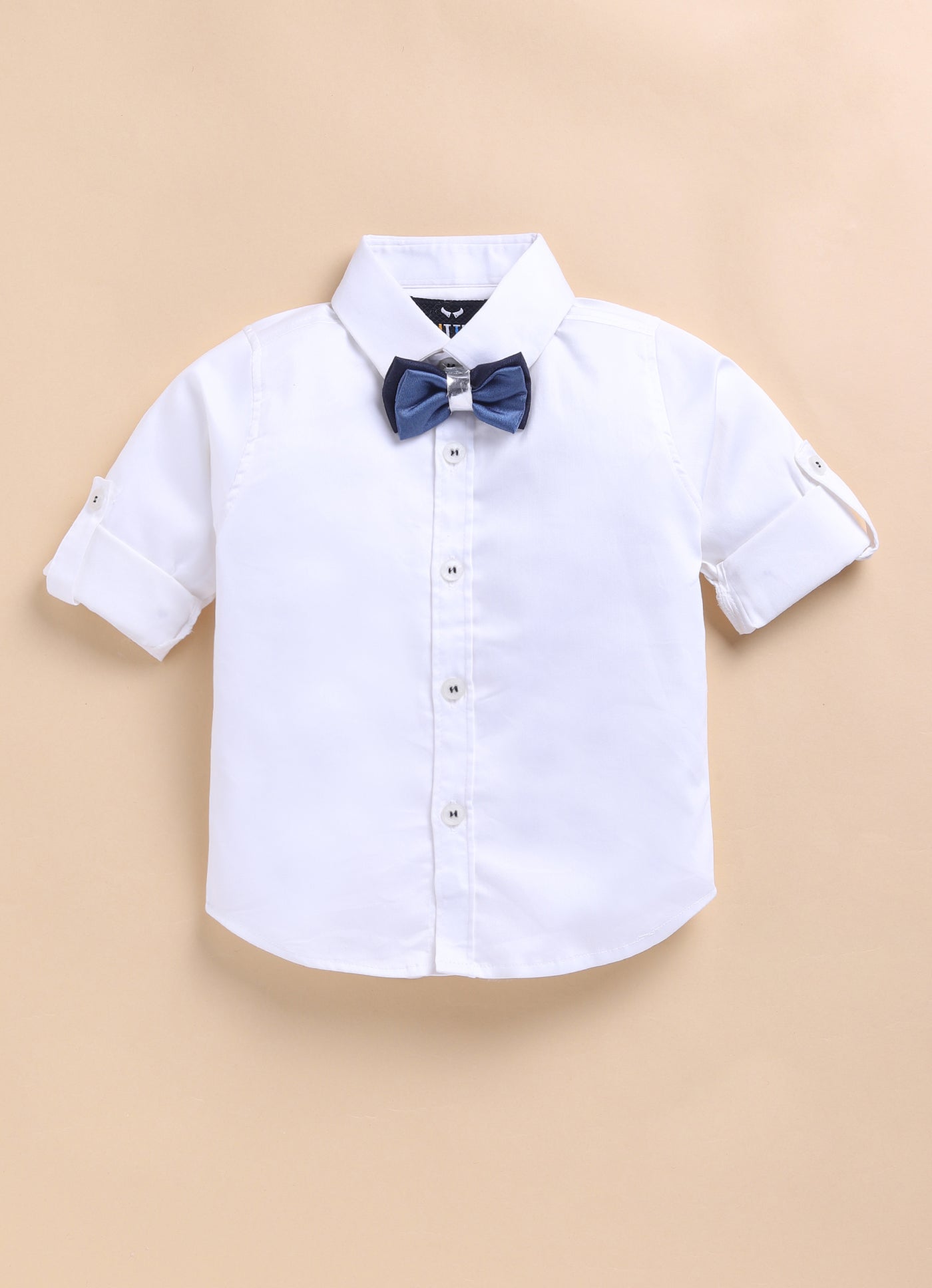 Little Collars Terry Rayon Woven Waistcoat Jacket Pant & Full Sleeves Shirt with & Bow Formal Partywear Jacket Set- Blue