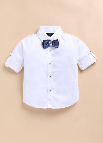 Little Collars Terry Rayon Woven Waistcoat Jacket Pant & Full Sleeves Shirt with & Bow Formal Partywear Jacket Set- Blue