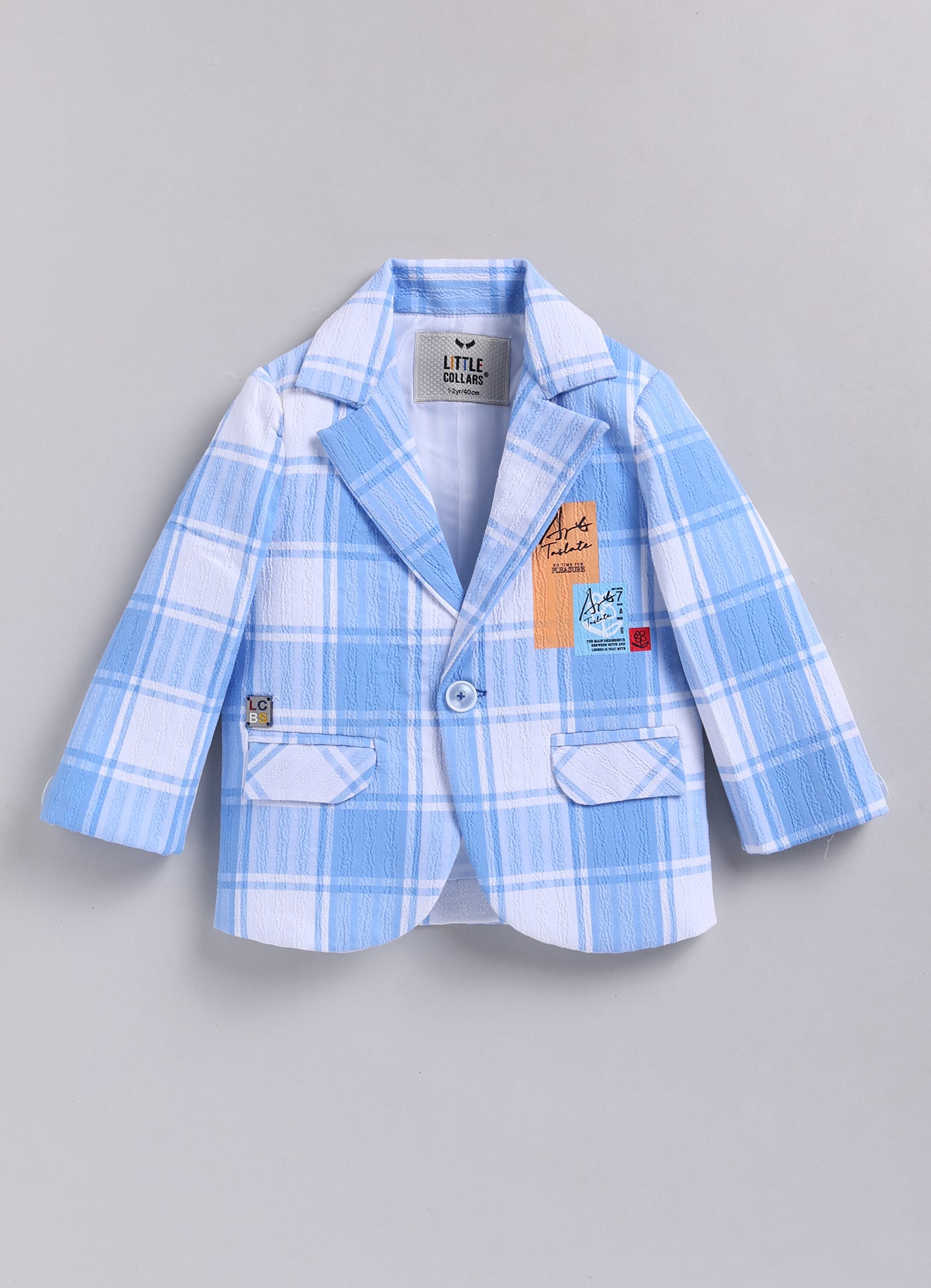 Boys Casual Summer Cool Checkered Blazer T-Shirt & Pant and Keychain Set - Blue