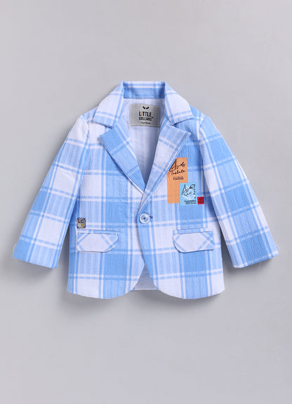 Boys Casual Summer Cool Checkered Blazer T-Shirt & Pant and Keychain Set - Blue
