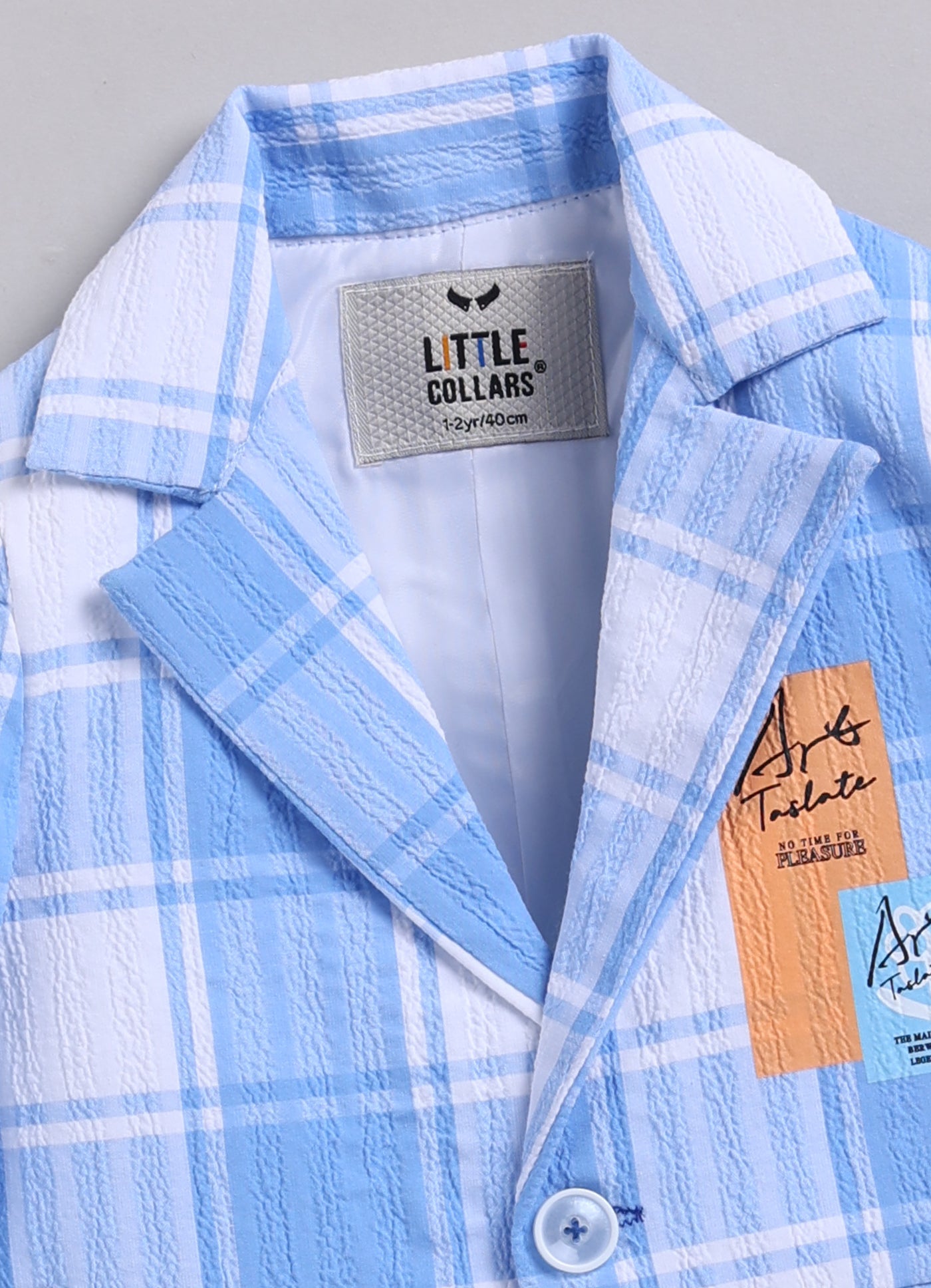 Boys Casual Summer Cool Checkered Blazer T-Shirt & Pant and Keychain Set - Blue