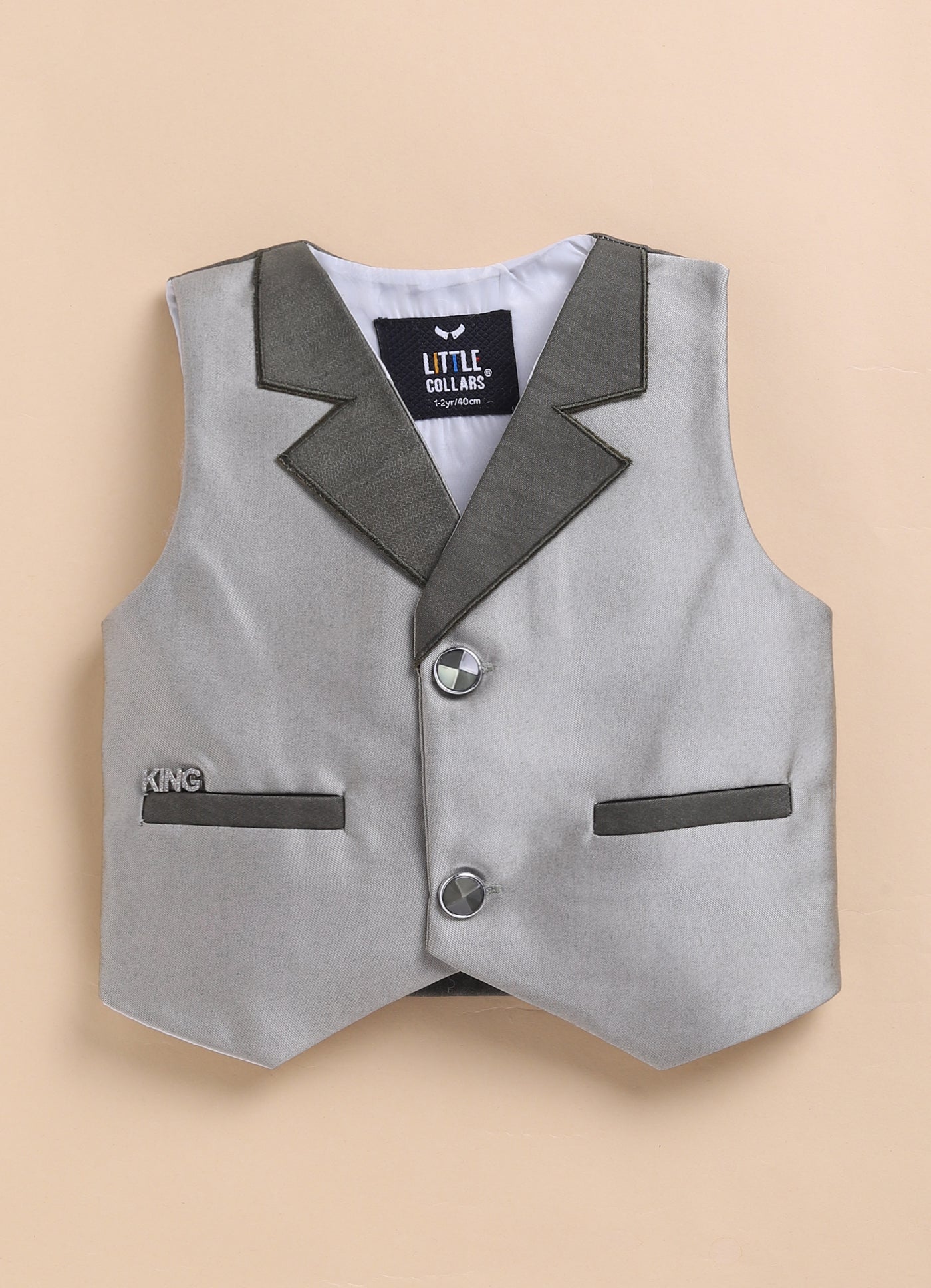 Little Collars Terry Rayon Woven Waistcoat Jacket Pant & Full Sleeves Shirt with & Bow Formal Partywear Jacket Set- Green