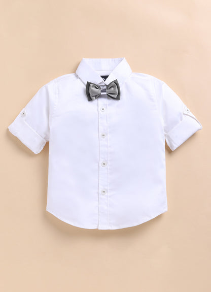 Little Collars Terry Rayon Woven Waistcoat Jacket Pant & Full Sleeves Shirt with & Bow Formal Partywear Jacket Set- Green