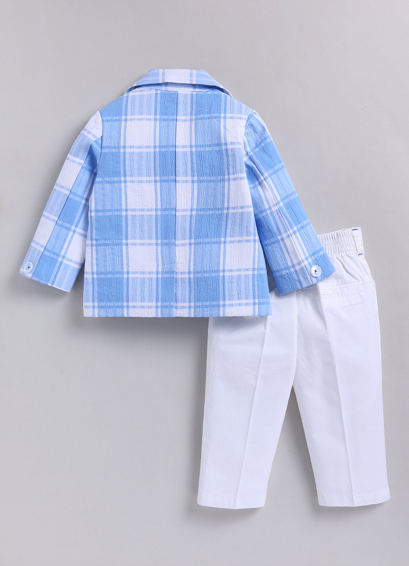 Boys Casual Summer Cool Checkered Blazer T-Shirt & Pant and Keychain Set - Blue