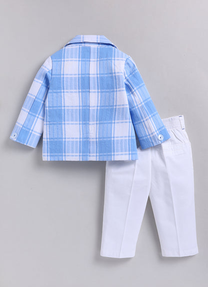 Boys Casual Summer Cool Checkered Blazer T-Shirt & Pant and Keychain Set - Blue