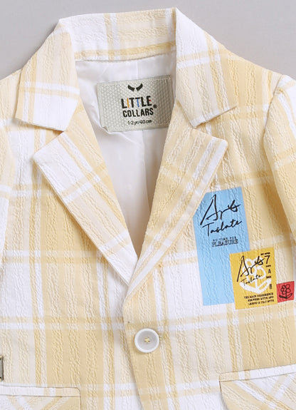 Boys Casual Summer Cool Checkered Blazer T-Shirt & Pant and Keychain Set - Yellow